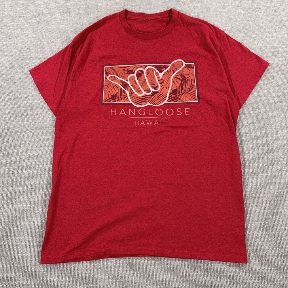 Hang Loose Hawaii Graphic Tee Mens Medium Red‎ Excellent Shaka Surf T-Shirt